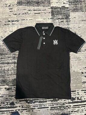 AMIRI Black Polo with White Logo and Trim